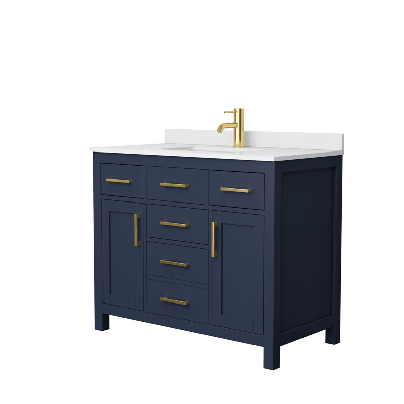 Beckett 42" Freestanding Single Bathroom Vanity with Cultured Marble Top, Dark Blue, White Cultured Marble, Brushed Gold