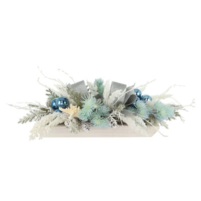 Holiday Centerpiece with Thistle, Ornaments and Starfish