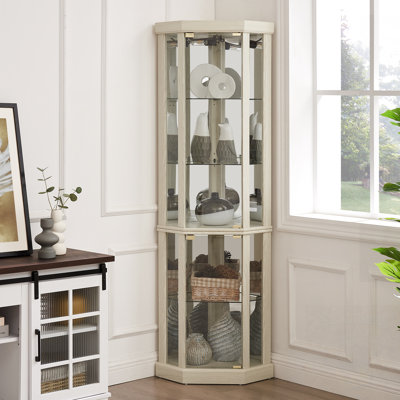 Corner Lighted Accent Cabinet with Glass Shelf and Door by Red Barrel Studio