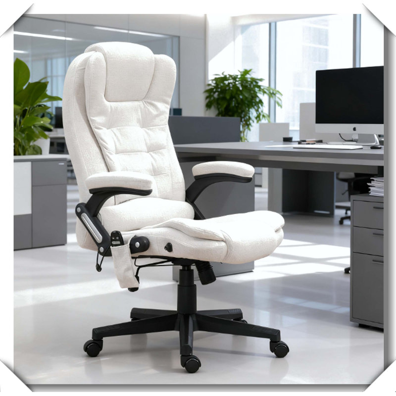 Massage Office Chair Heat High Back Reclining Adjustable Height, Cream White