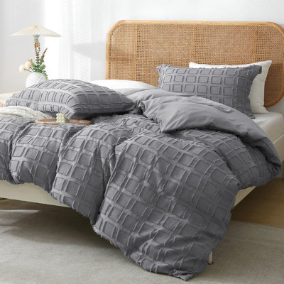 Solayne Waffle Weave Duvet Cover Set Grey Tufted Duvet Cover 100% Washed Microfiber Soft & Breathable Textured Comforter Cover Set With Zipper Closure Corner Ties