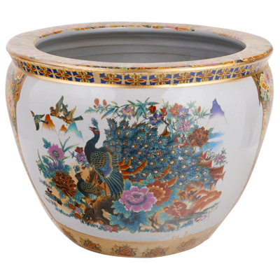 Japanese Satsuma Peacock Planter Fishbowl Pot