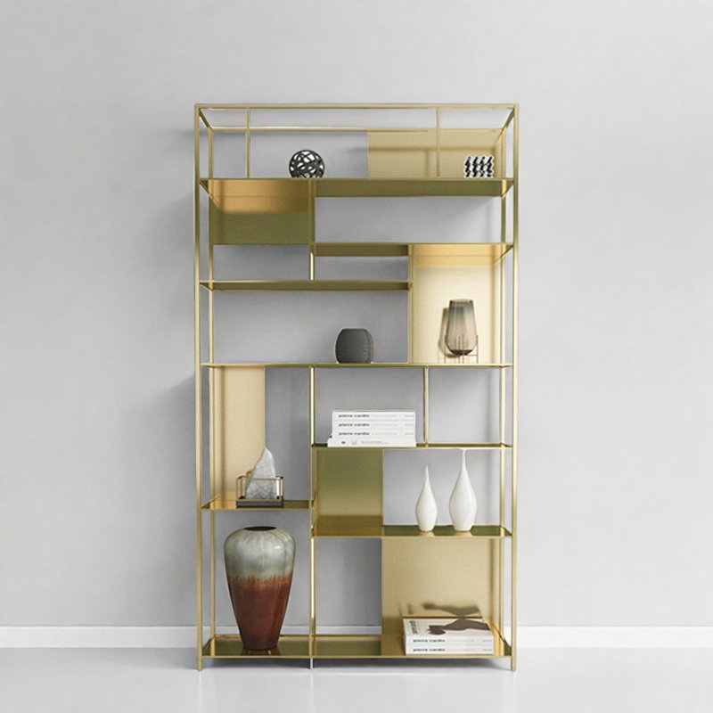 Bibliothèque simple, élégante et stylée, Doré, (8 tablettes) H 78,7 po x l 27,5 po x P 9,8 po