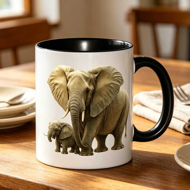 1pc Elephant family patternfeaturing decorative and exquisite natural guardians Ceramic Coffee Mug Coffee Cup Tea Mug Thanksgiving.