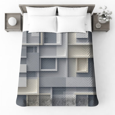 Gray Geometric Layers Quilted Bedspread All Sizes