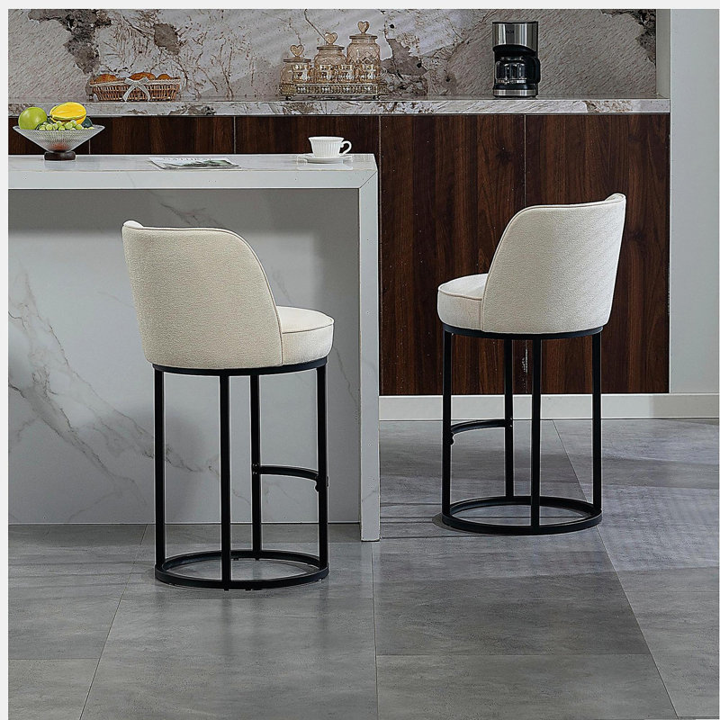 Ensemble de 2 tabourets de bar à hauteur de comptoir, tabourets de bar moderne avec dossier, tabourets de bar rembourrés en lin pour îlot de cuisine