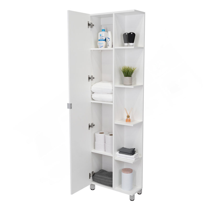 Corner Cabinet Womppi, Five Open Shelves, Single Door, White Finish, White