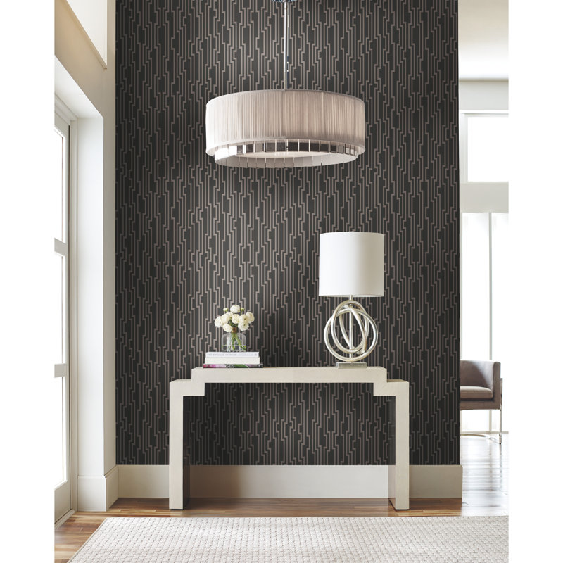 Candice Olson Shimmering Details Geometric Metallic Wallpaper Roll, Charcoal / Silver