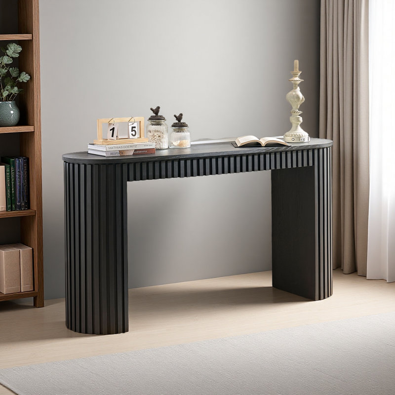 Console 59,05 po moderne avec tiroir pour le hall d'entrée avec motif à rayures verticales unique, Noir