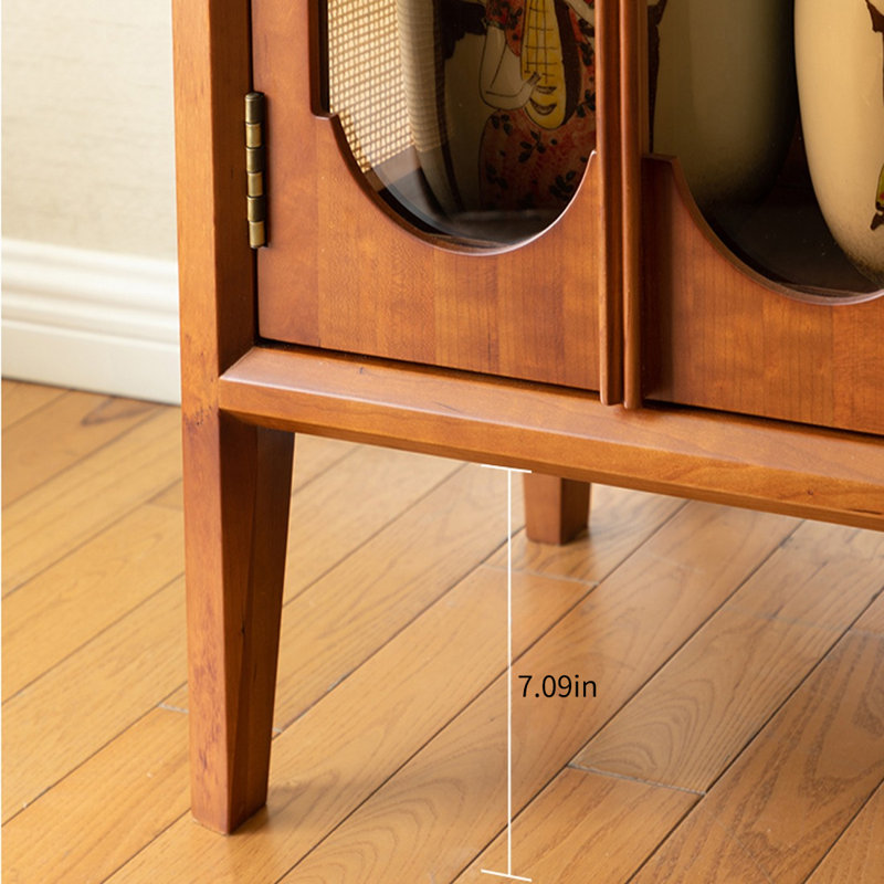 Arched Display Cabinet with Cane Panels, Brown