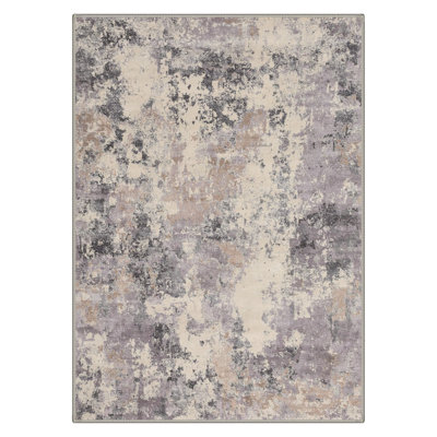 Mignone Aura Abstract Machine Washable Purple / Grey Indoor Area Rug with Non-Slip Backing