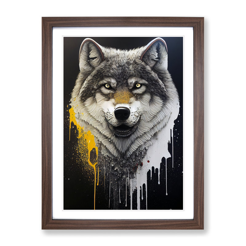 Splashed Wolf No.2 - Framed Print, 64cm H x 46cm W x 2cm D, Walnut Framed
