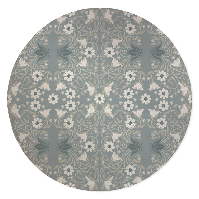 Colette Decorative Non-Slip Outdoor Are Rug, Round 5', dusty Blue