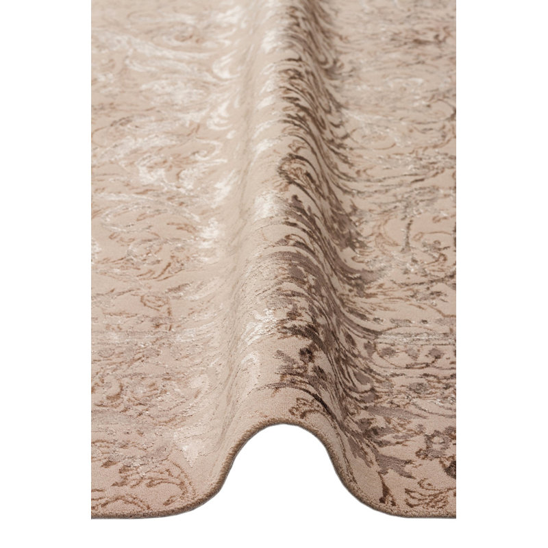 Tapis brun / blanc en polyester tissé à la machine, Tapis de couloir 2 pi 7 po x 9 pi 10 po