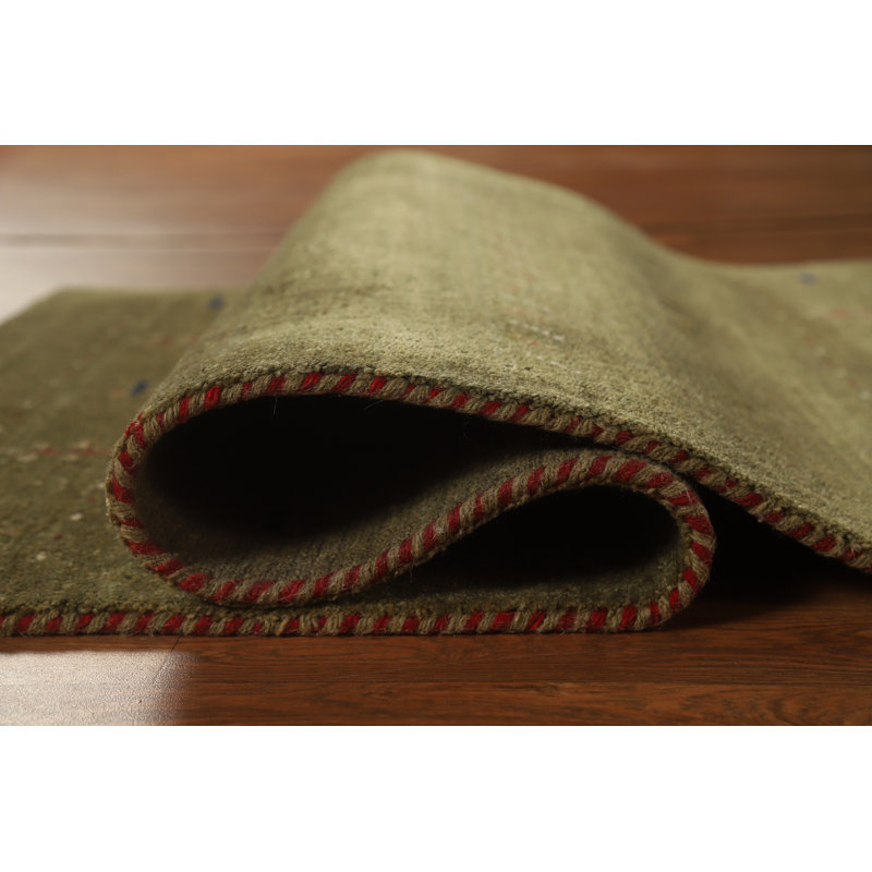 Tapis tribal en laine vert Gabbeh 3 x 5