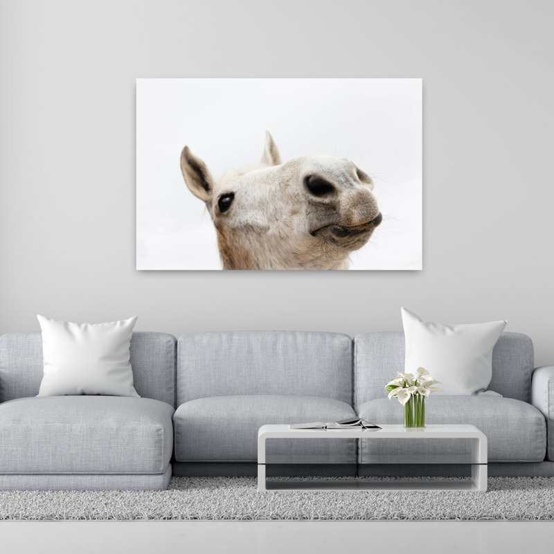 «Curious White Horse Minimalist Playful Abstract Horse Portrait Landscape», art mural