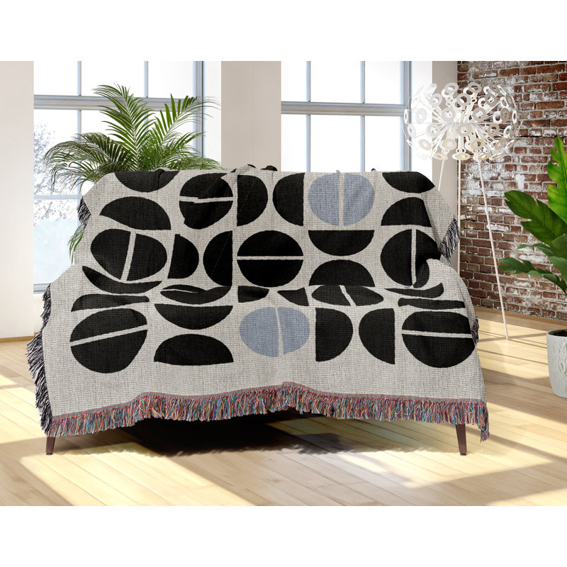 Jeté en mélange de coton Barro, L 60 po x l 60 po, Bleu / noir / blanc cassé