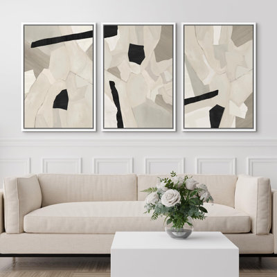 " Geometric Block Abstract Shape Illustration Modern Neutral Decor Relax Calm Chic " 3 - Pieces on Canvas