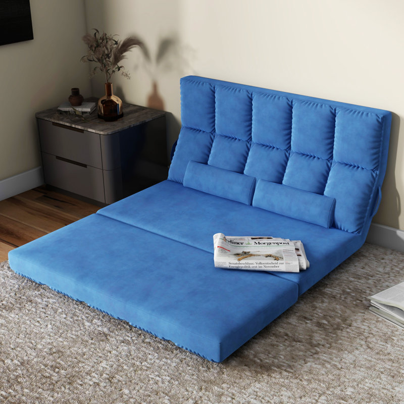 Fauteuil convertible, Polyester bleu, H 23,5 po x l 40,25 po x P 28,75 po