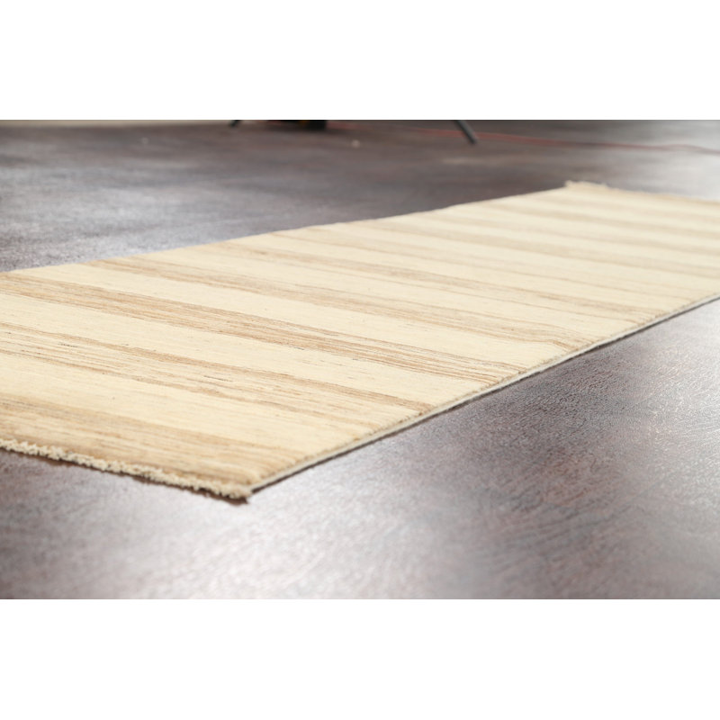 Tapis de couloir beige en laine noué à la main de conception unique 2 pi 8 po x 10 pi 6 po New Age