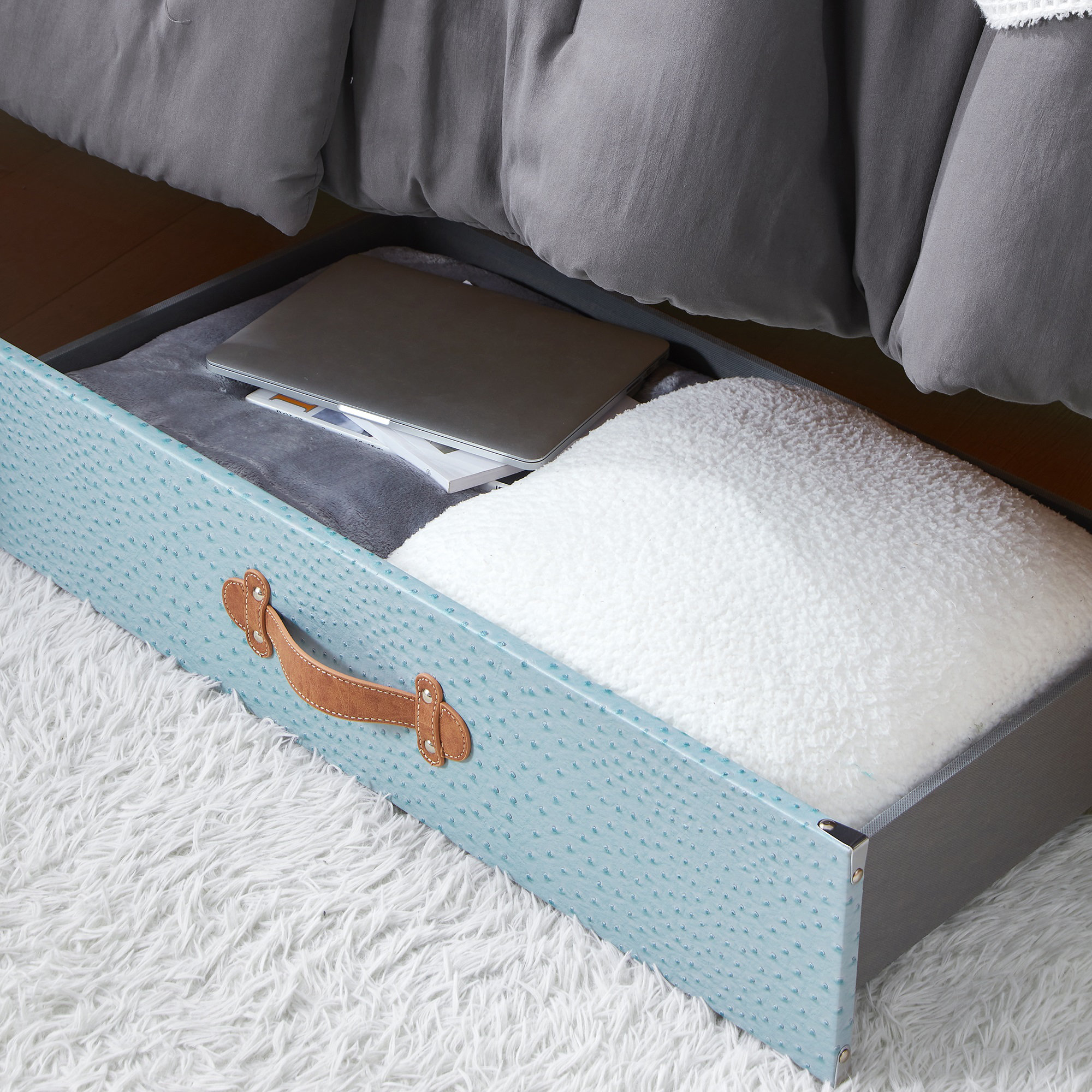 DormCo Texture Underbed Storage Drawer with Wheels Blue/Bronze