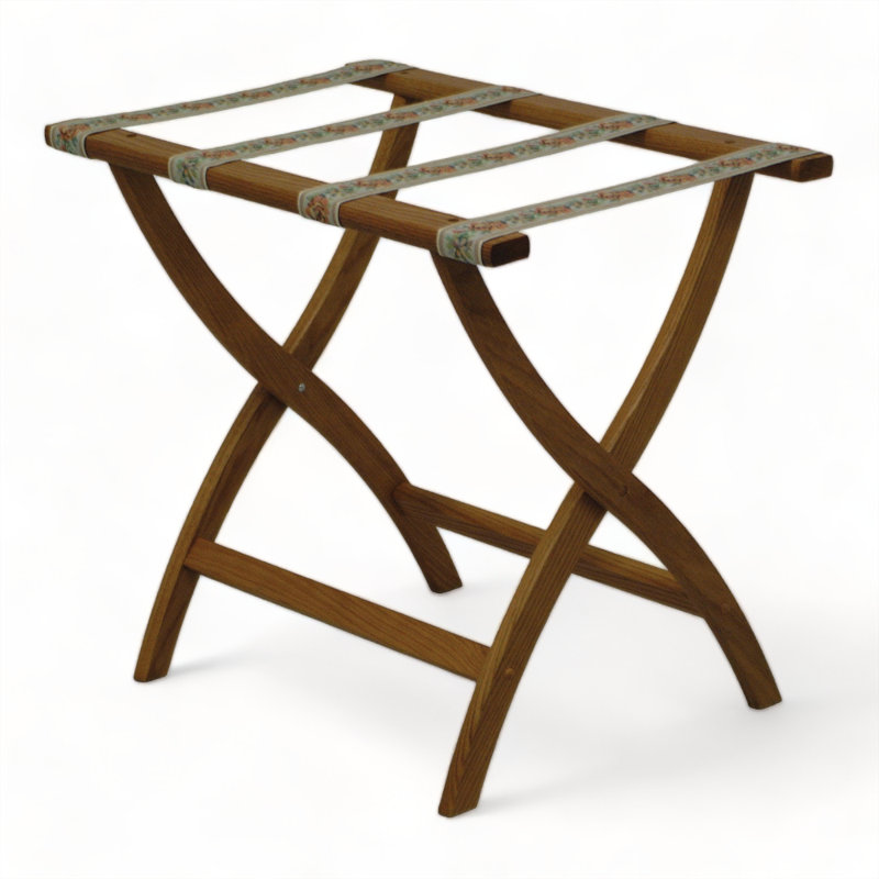 Folding Oak,Wood Luggage Rack, Medium Oak, Silver