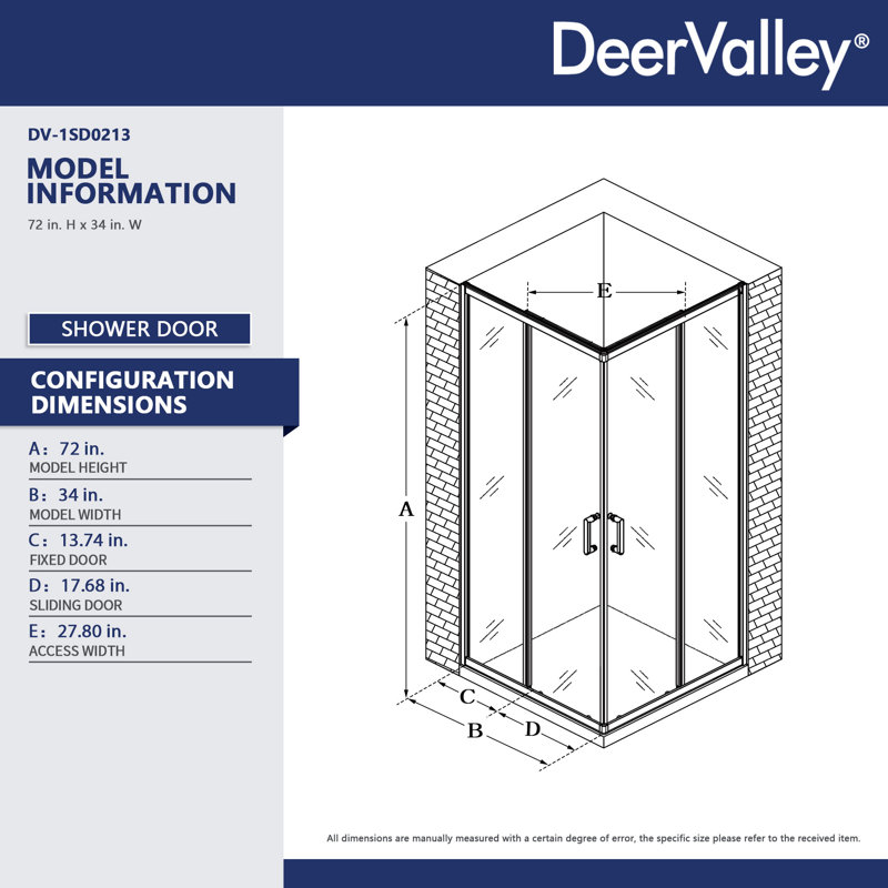 34" W X 72" H Framed Square Reversible Shower Enclosure With 1/4" Clear Tempered Glass, Silver
