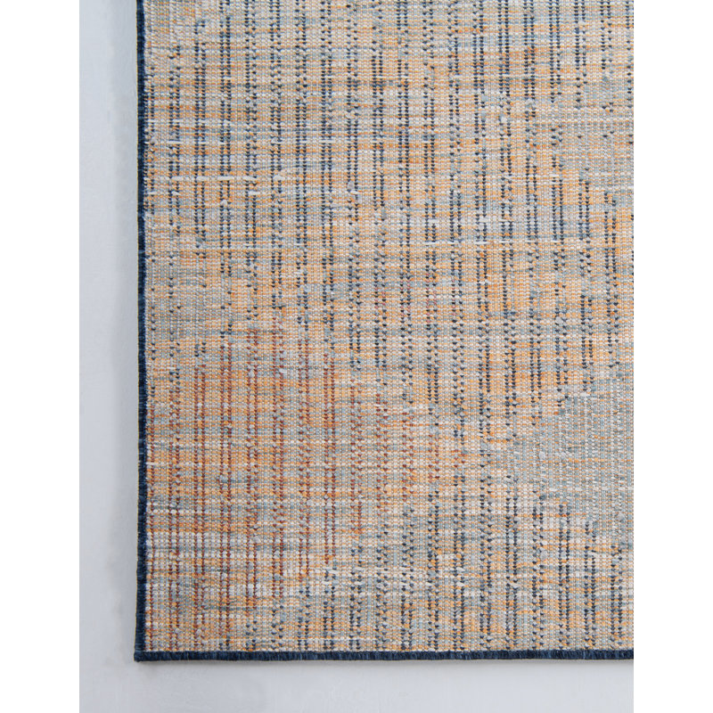 Tapis géométrique bleu marine / jaune / orange, Tapis de couloir 2 pi 7 po x 10 pi