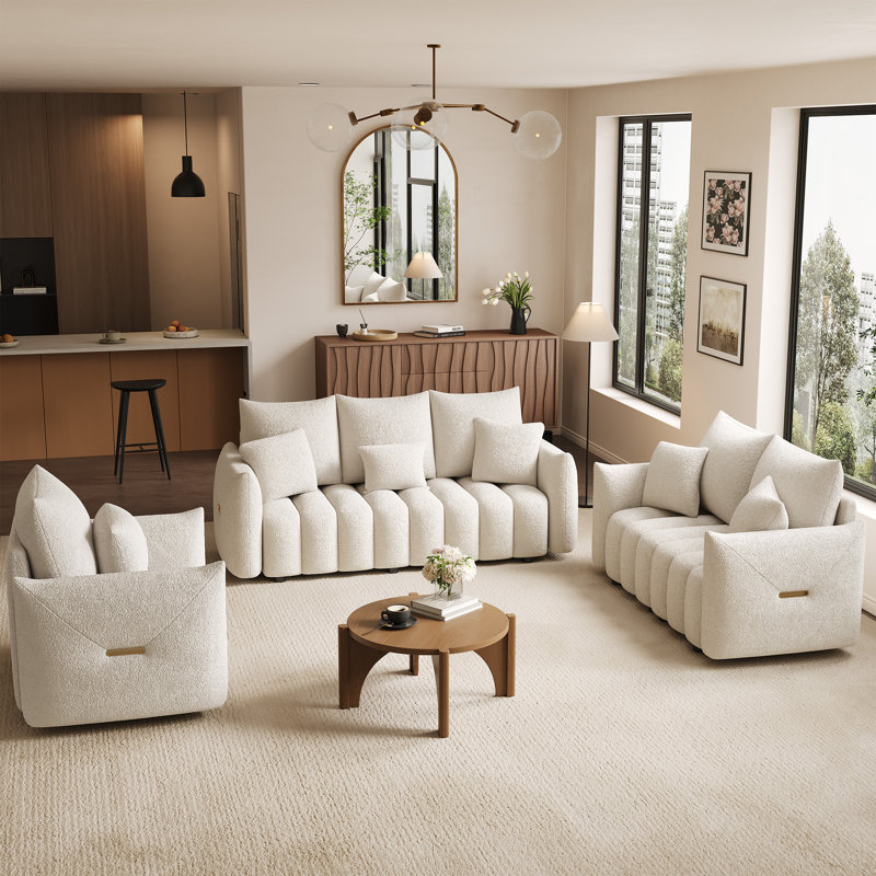 Ensemble de salon moderne 4 pièces, 4 pièces: chaise, causeuse, table, canapé, Beige