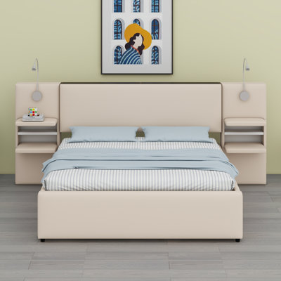 Upholstered Platform Bed With Reading Lights