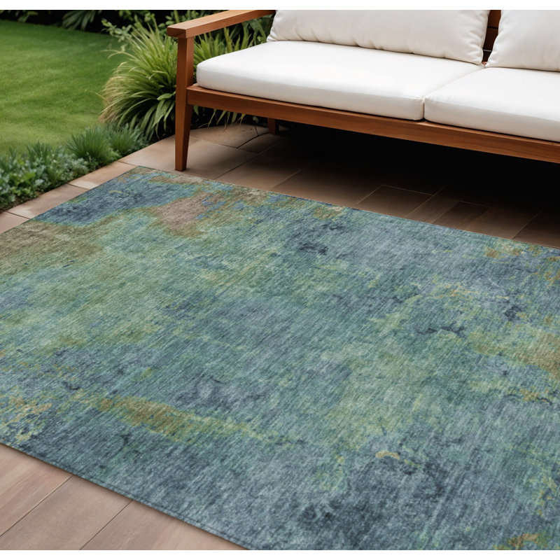Tapis d'extérieur lavable abstrait bleu 10 pi x 14 pi