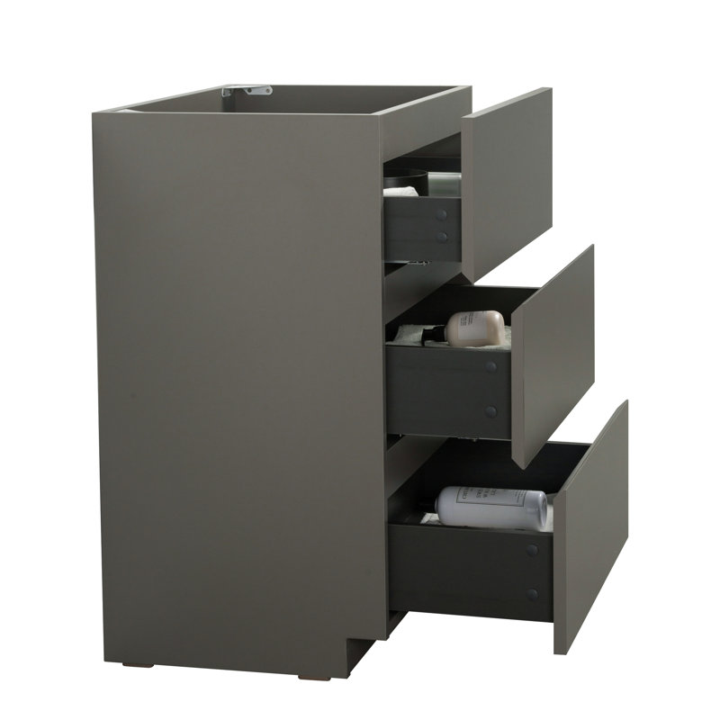 Armoire de salle de bain en gris, 3 tiroirs, maximise le rangement, ergonomique, silencieuse avec trois pré-assemblés, espace de rangement maximal, fonctionnement