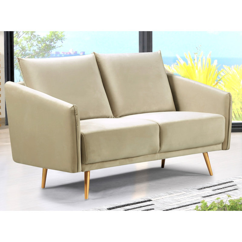 Glenford 50.79'' Velvet Loveseat, Cream Velvet