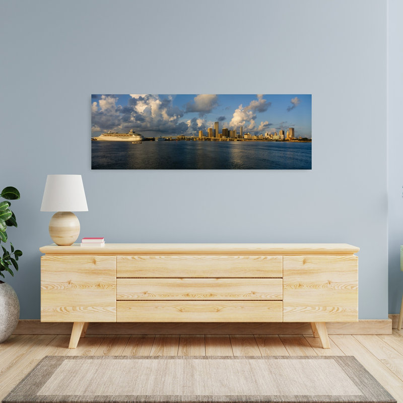 Cruise Ship Docked At A Harbor Miami Florida USA by Jerry Driendl Photography - Wrapped Canvas Panoramic Print