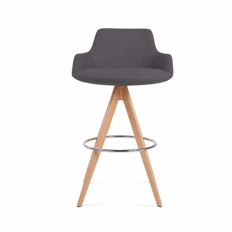 Tabouret de derviche, Naturel, Faux cuir gris, Tabouret de bar (siège d'une hauteur de 29,5 po)