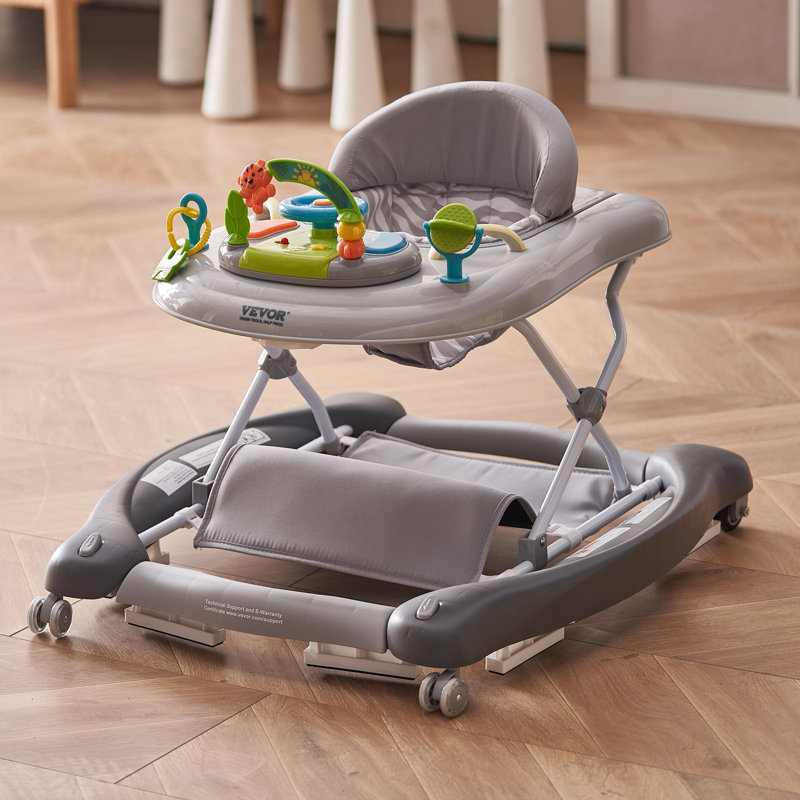 Trotteur 4 en 1, centre d'activités pour bébé pliable sur roulettes, 3 hauteurs réglables, plateau à musique et jouets, siège d'apprentissage | Marcher | Chaise berçante | Bouncer, tout-petit, pour filles, garçons, 6 à 24 mois