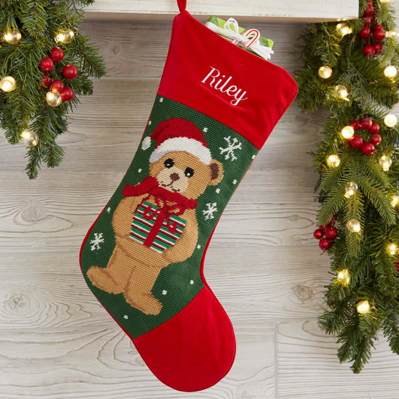 Teddy Bear Personalized Needlepoint Stocking, Yes