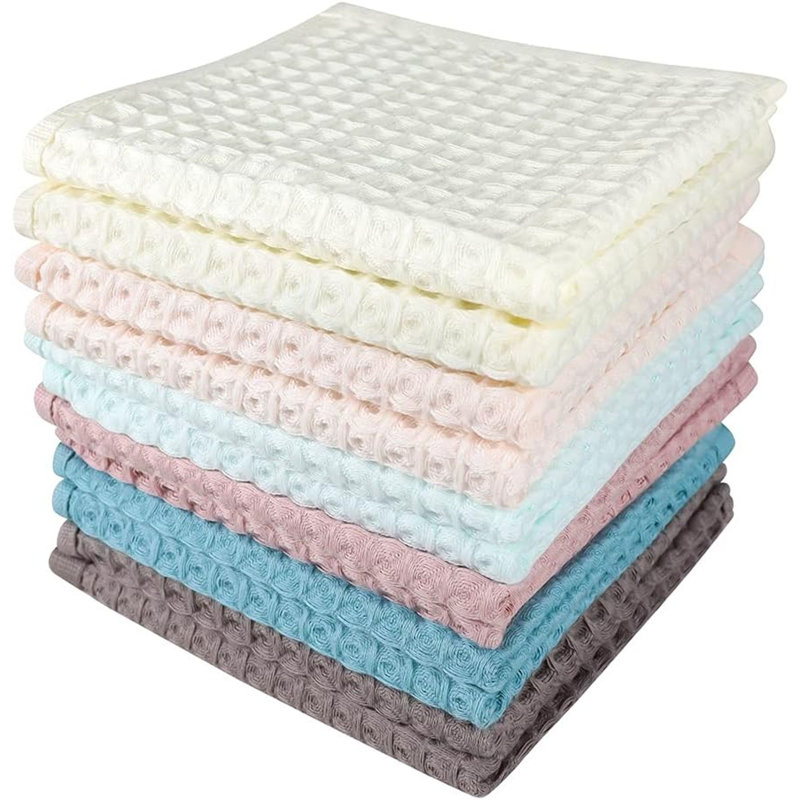 100% Cotton Waffle Weave Kitchen Towels - Super Absorbent Dish Cloths For Drying & Washing Dishes, 13X13 Inches, Mixed Color Hand Towels