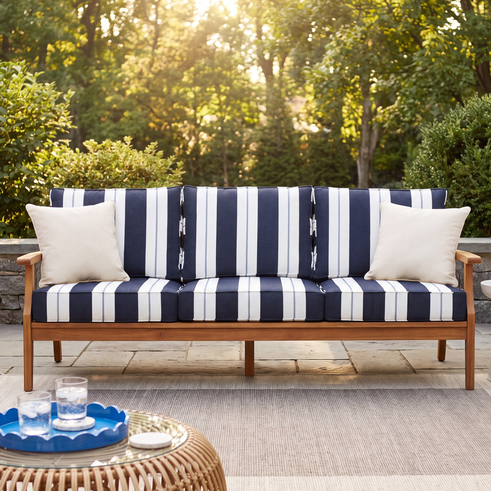 Deana 27" Sunbrella® Seat and Back Cushion, 27" W x 29" D, Navy Stripe Sunbrella®