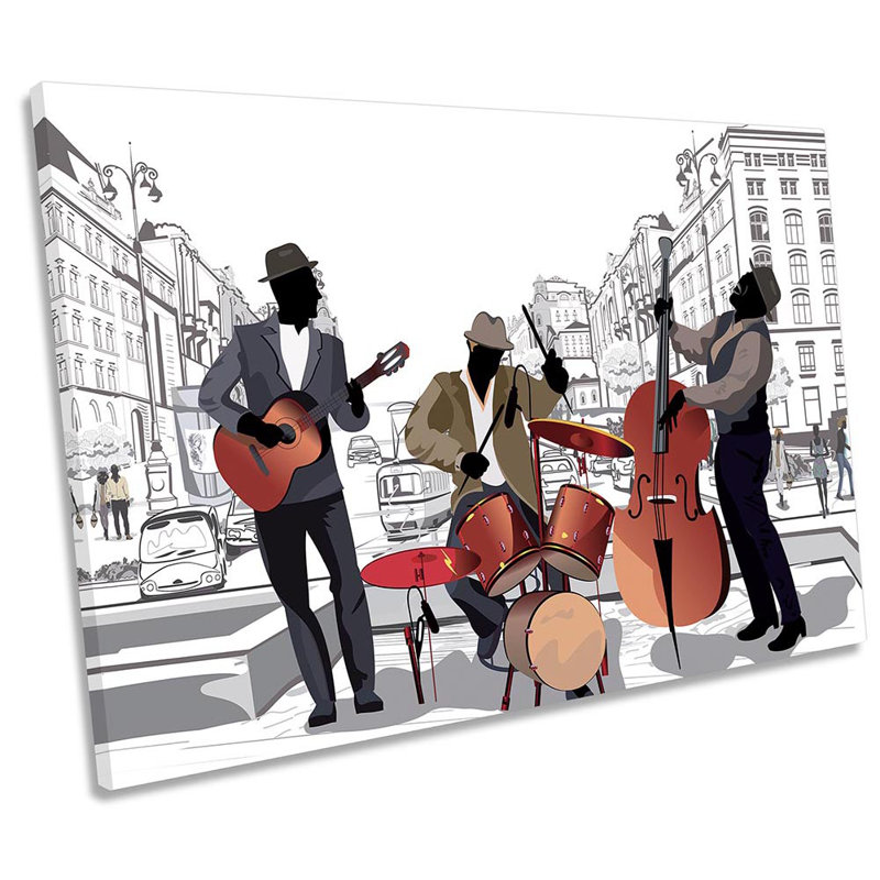 Street Music Band Café - Wrapped Canvas Print, 30.5cm H x 45.7cm W x 2cm D