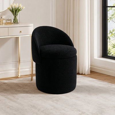 Tabouret de coiffeuse pliable avec dossier et rangement dissimulé sous l'assise, tabouret de coiffeuse moderne en tissu Teddy, chaise d'appoint pour chambre, salle de bain et salon