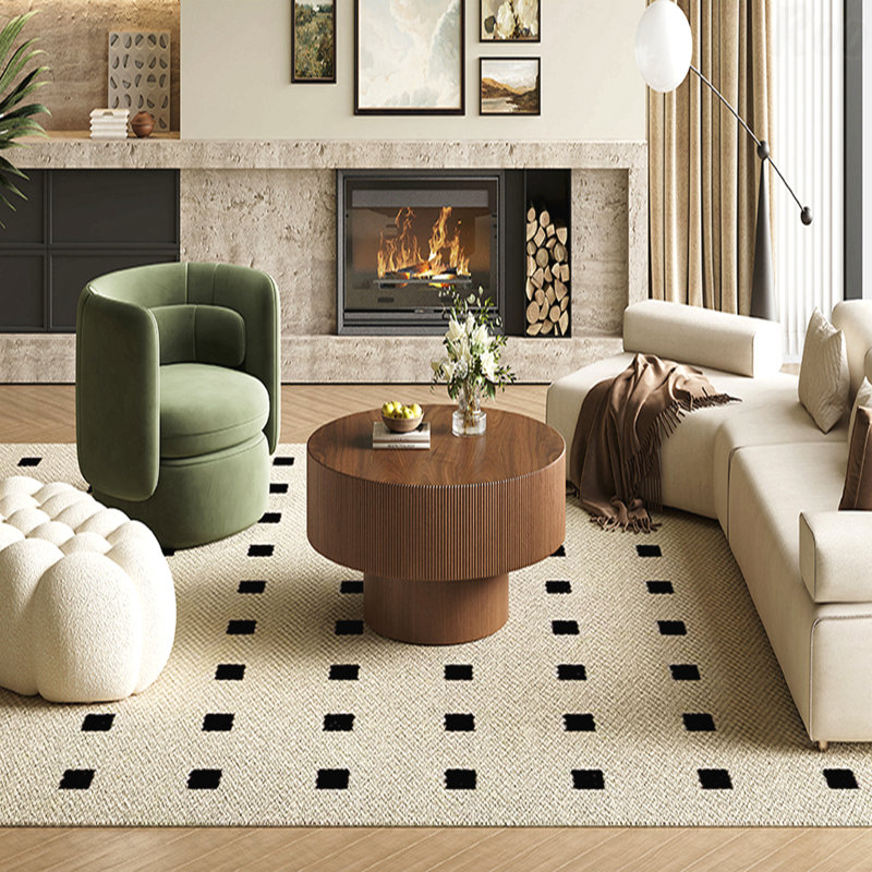 Table basse de 31,5 po x l 13,7 po avec table de bout à tambour de 6,8 po d'épaisseur Table de bout minimaliste cannelée avec base robuste pour le salon Noyer