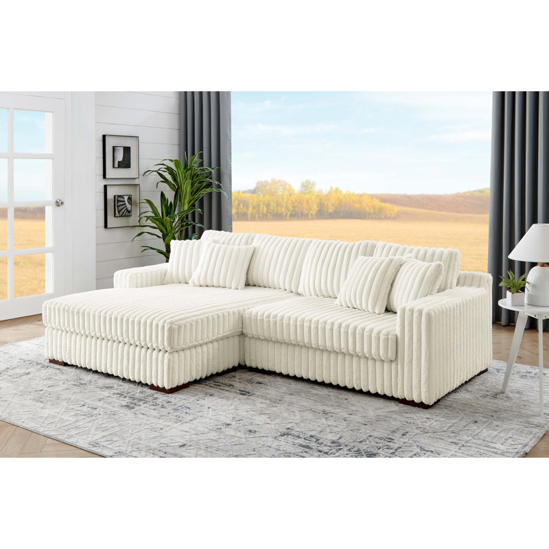 Canapé modulaire en L avec méridienne Modern, Velours côtelé crème