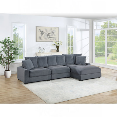 Ensemble de canapé modulaire contemporain en velours côtelé 4 pièces LAF et RAF gris foncé