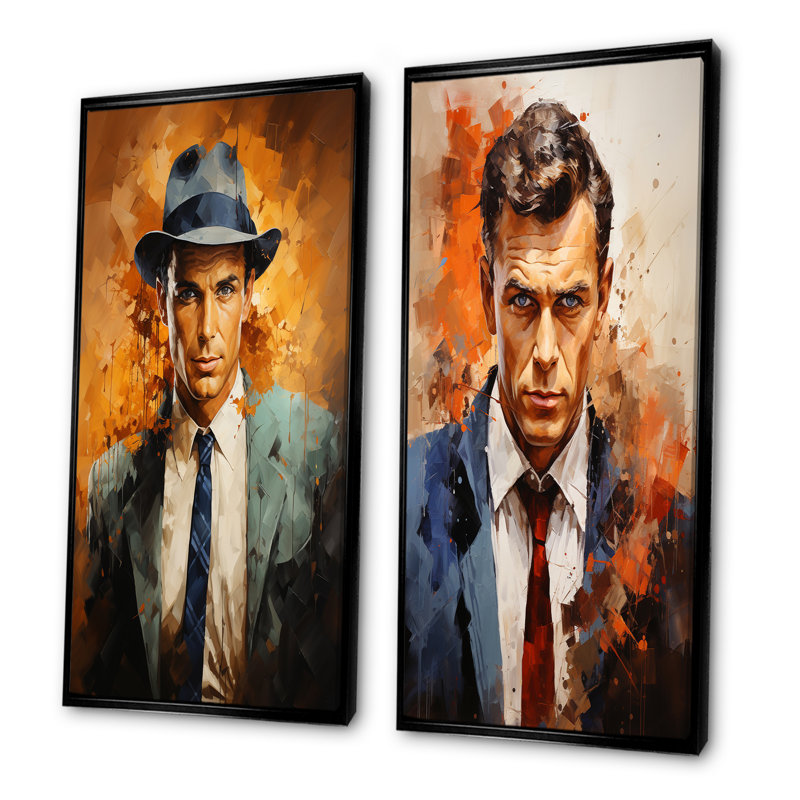 Popart Sinatra en saphir - ensemble de 2 décorations murales Popart abstraites, Cadre noir, H 40 po x l 41 po