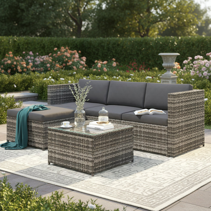 4 - Person Seating Group With Cushions, Grey Cushion/Grey Frame
