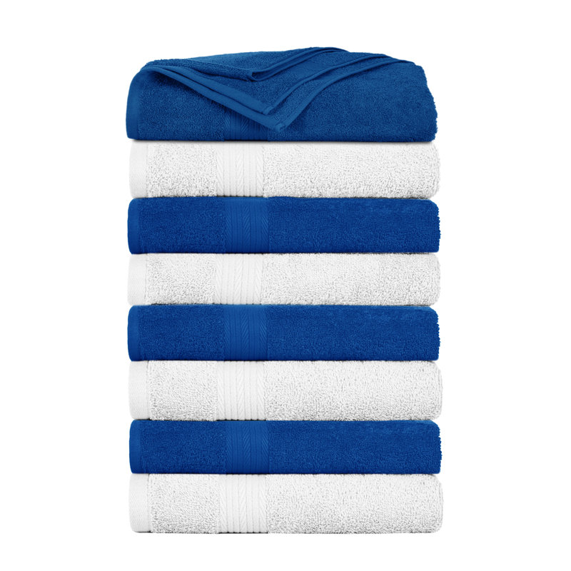 100% Cotton 600 GSM Bath Towels, White/Navy