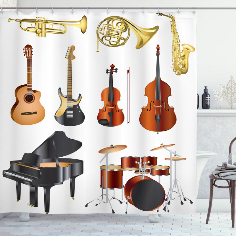 Ensemble de rideau de douche et crochets Music, H 84 po x l 69 po