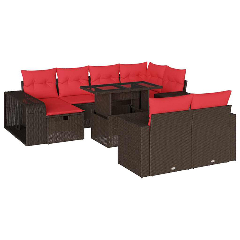 Ensemble de canapé de patio 11 pièces avec coussins en rotin de polyester