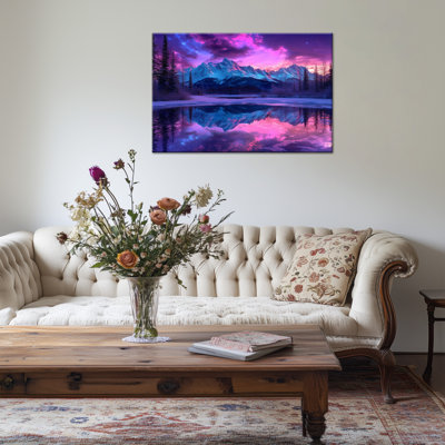 Adrianny Northern Lights, lac de montagne, réflexion, paysage, toile tendue encadrée, art mural pour salon, chambre à coucher prête à être suspendue, impression sur toile, affiche 12 x 16 - 36 x 48 pouces, 24 x 32 pouces
